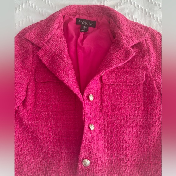 RACHEL ZOE FUCHSIA TWEED CROPPED BLAZER WITH GOLD TONE BUTTONS SZ XS - Picture 7 of 13